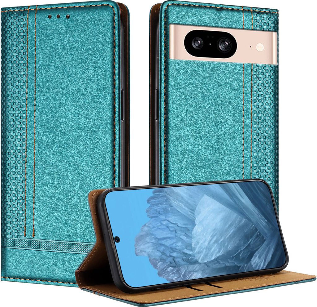 Handyhülle für Google Pixel 8 Leder Flip Klappbare Schutzhülle mit Standfunktion Grün