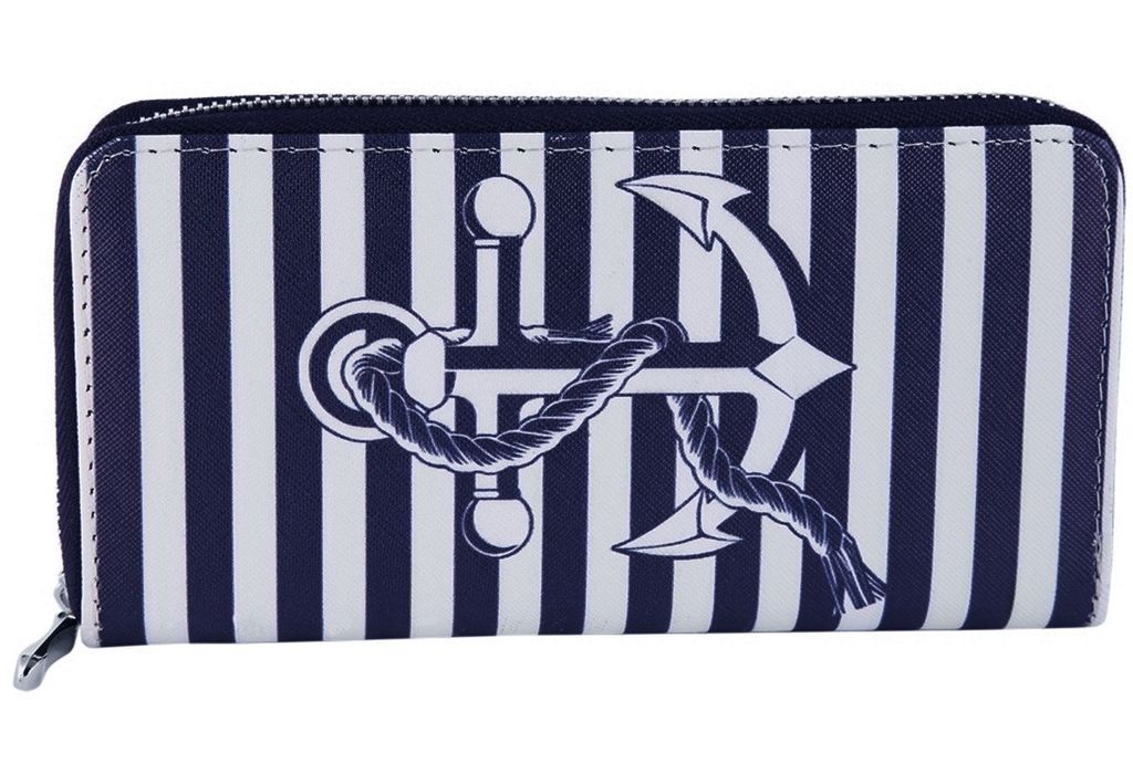 Damen Geldbörse aus Kunstleder. Format 19 x 10 cm Blau-Weiß Produktbild 