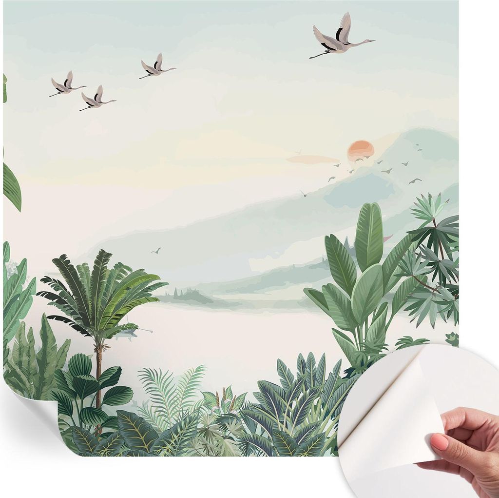 Selbstklebende Wandtapete - Dekorative Tapete für Wohnzimmer - Klebefolie für Wandbilder - Tapetenfolie für Wanddekoration - 250x250 cm - Tropis...