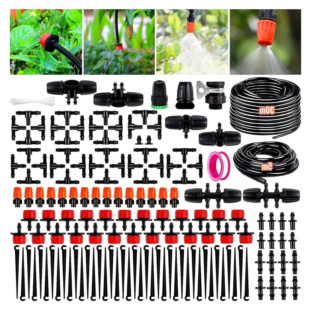 Garten Bewässerungssystem, 185-teiliges Bewässerungsset, 30 m + 5 m Tropfbewässerungszubehör für DIY-Bewässerungssystem mit einstellbarer Spr...
