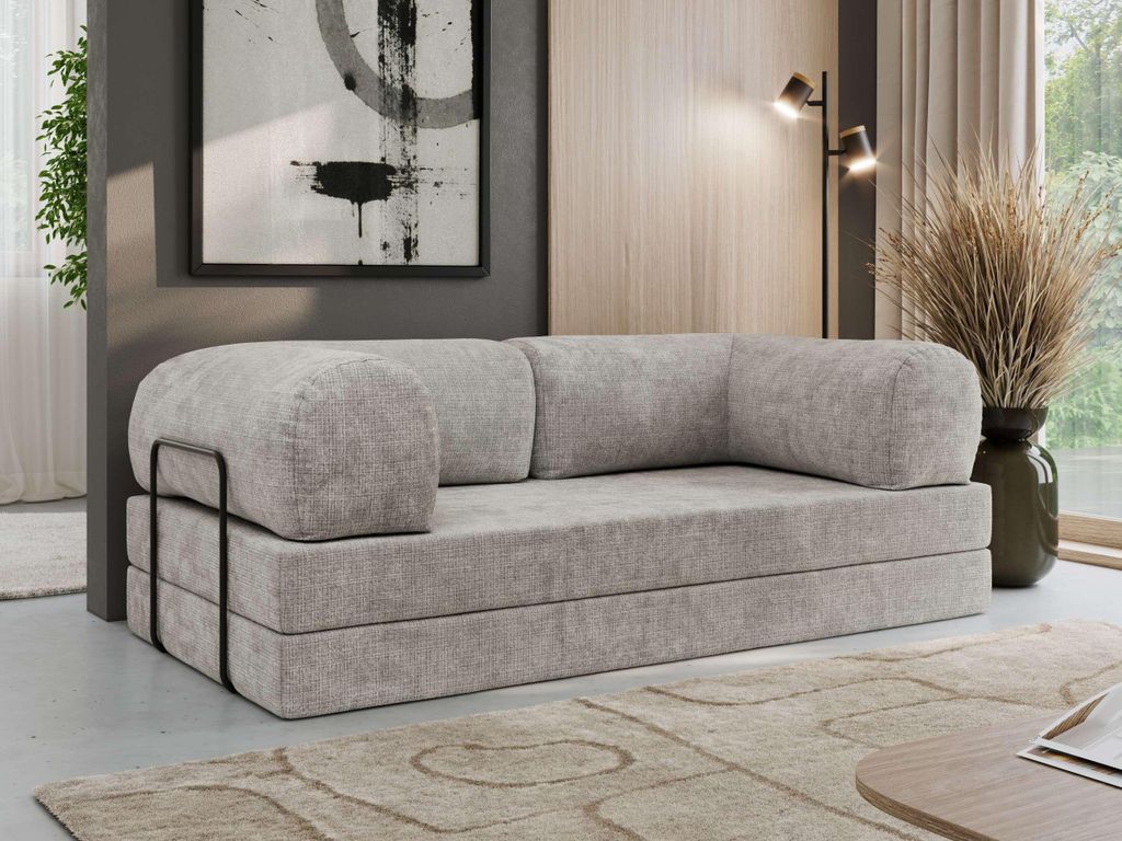 MKS MEBLE Schlafsofa 3-Sitzer ORSETTO 200 cm Sofa mit Schlaffunktion & Metallrahmen Modernes Design Ausziehcouch, HR-Schaum - Hellgrau Schenille gr...