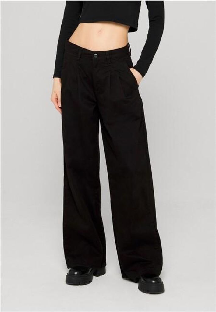 Urban Classics - Damen Organic Pleated Baumwolle Hose - BLACK - W34