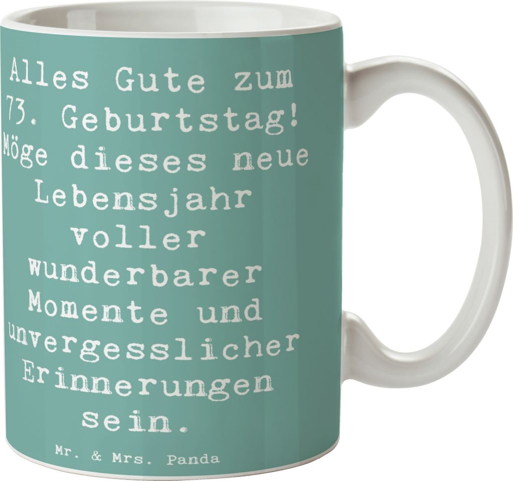 Mr. & Mrs. Panda Keramiktasse Spruch 73. Geburtstag - Meeresbrise - Geschenk, kaffeetasse bedruckt, Tasse, Geburtstagssprüche, Teetasse, Erinnerun...