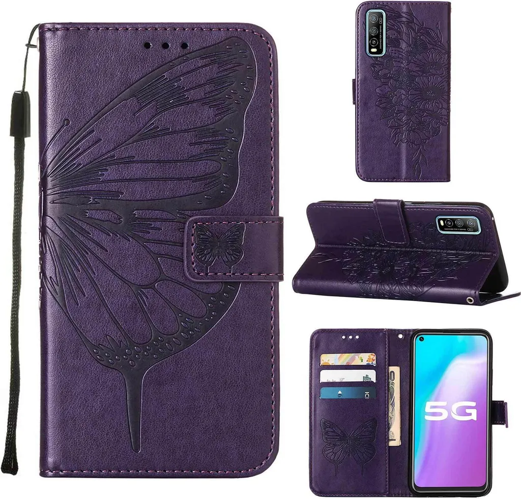 Custodia Protettiva VIVO Y51S 5G Pelle Anti-Shock: Farfalla Viola