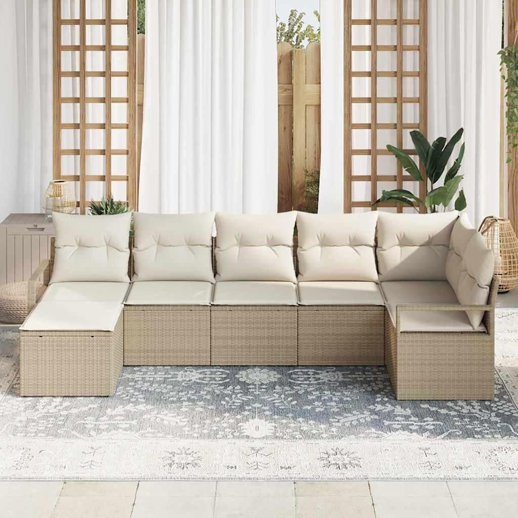 Maison Exclusive - Sofa Set mit Kissen 7 pcs Beige Poly Rattan