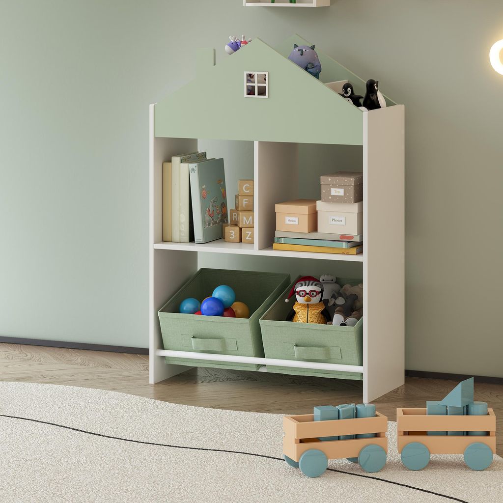 Kinderregal 'Vipsali' mit 2 Faltboxen Haus-Optik 90 x 60 x Produktbild 