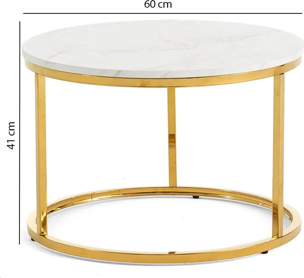 Table basse marbre blanc et structure acier chromé ronde 60 cm OLEK