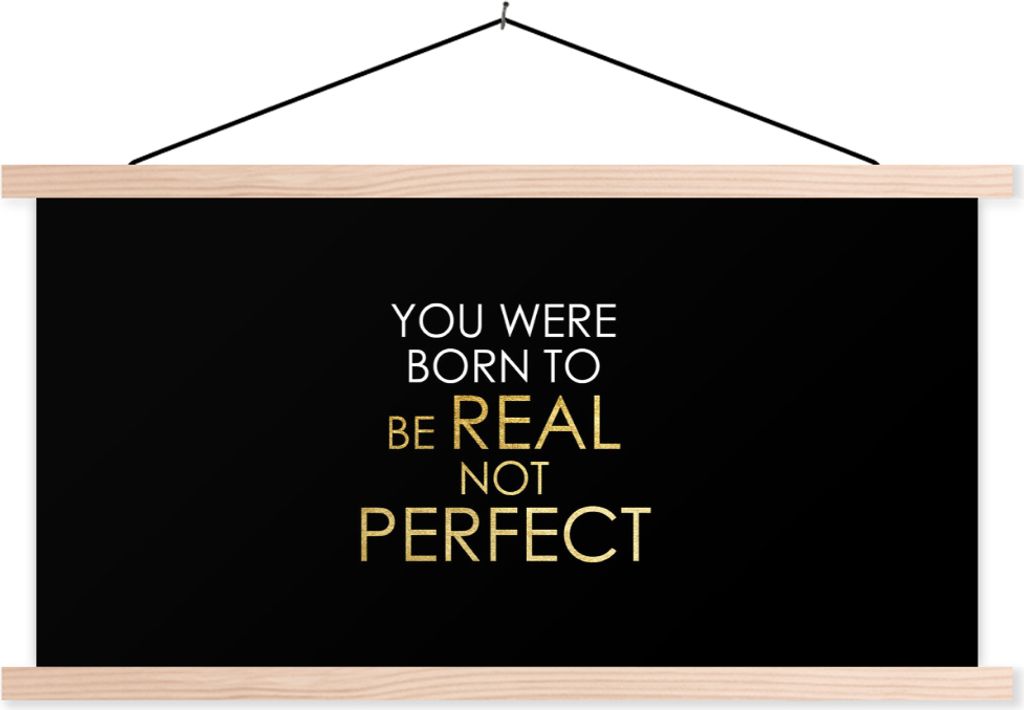 MuchoWow Textilposter Perfekt - Gold - Weiß - Buchstaben 60x30 cm mit holzfarbenen Rahmen - Dekoration