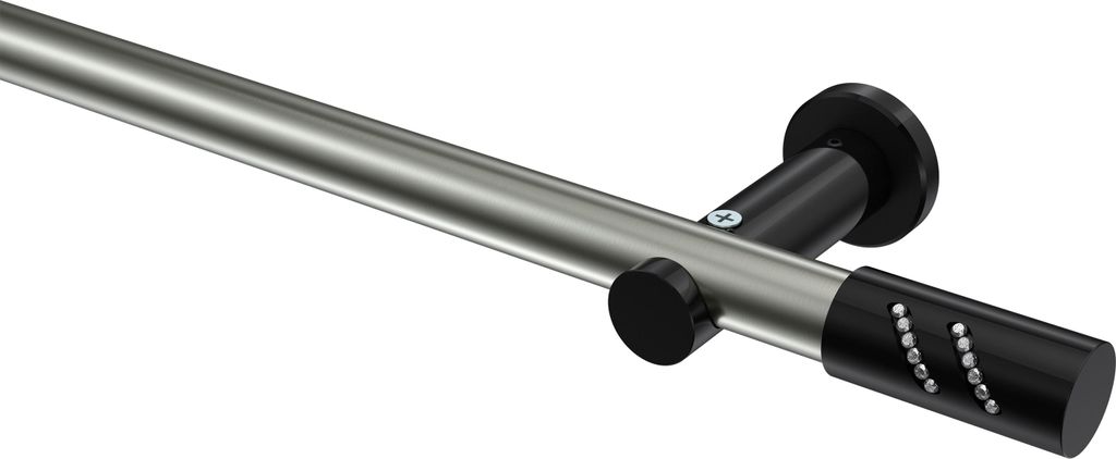 Interdeco Gardinenstange / Vorhangstange Edelstahl-Optik / Schwarz, Typ Platon Zoena (Glitzerzylinder) ohne Ringe, 20 mm Ø 1-läufig, 100 cm