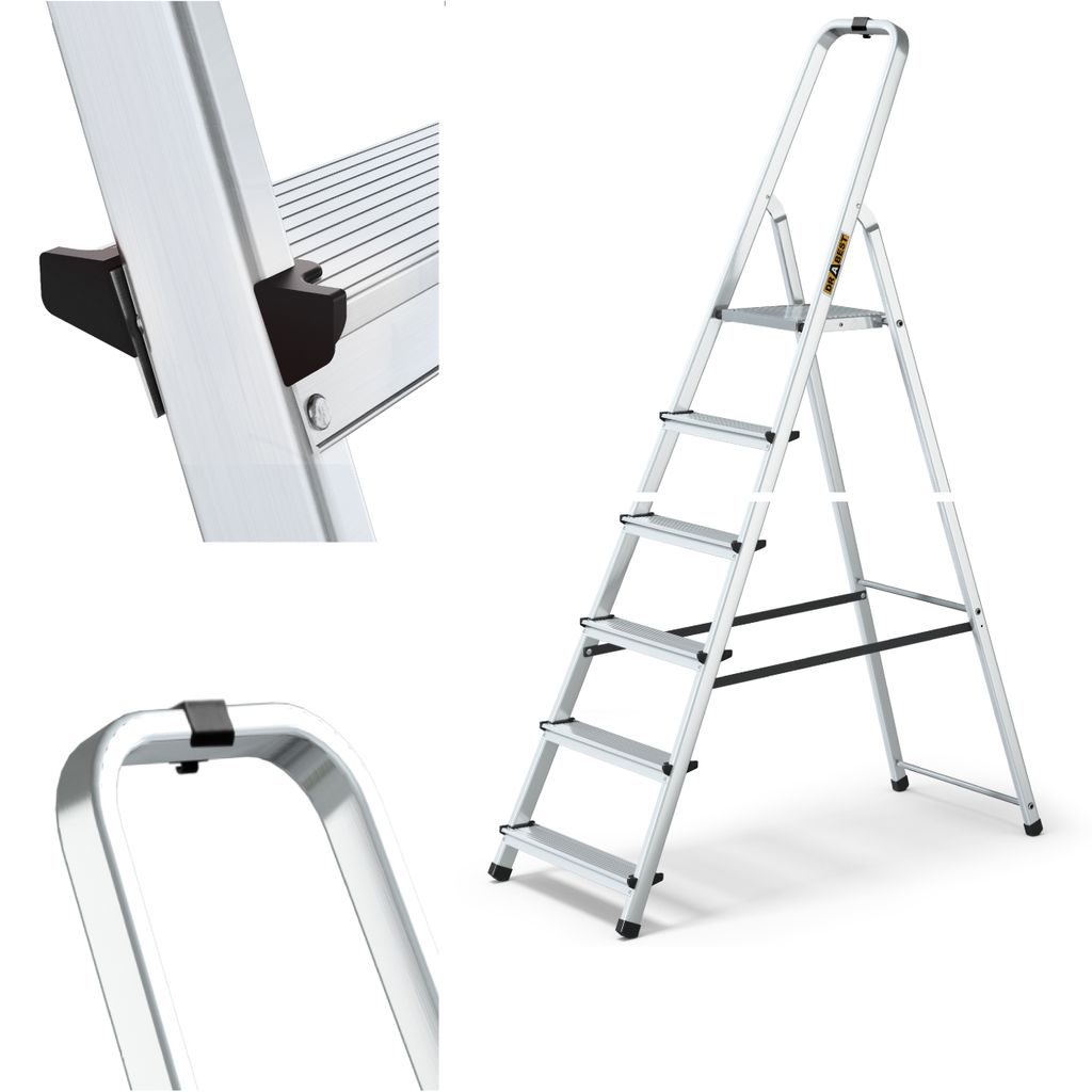 DRABEST Trittleiter Klappbar Alu Leiter 6 Stufen Stehleiter Produktbild 