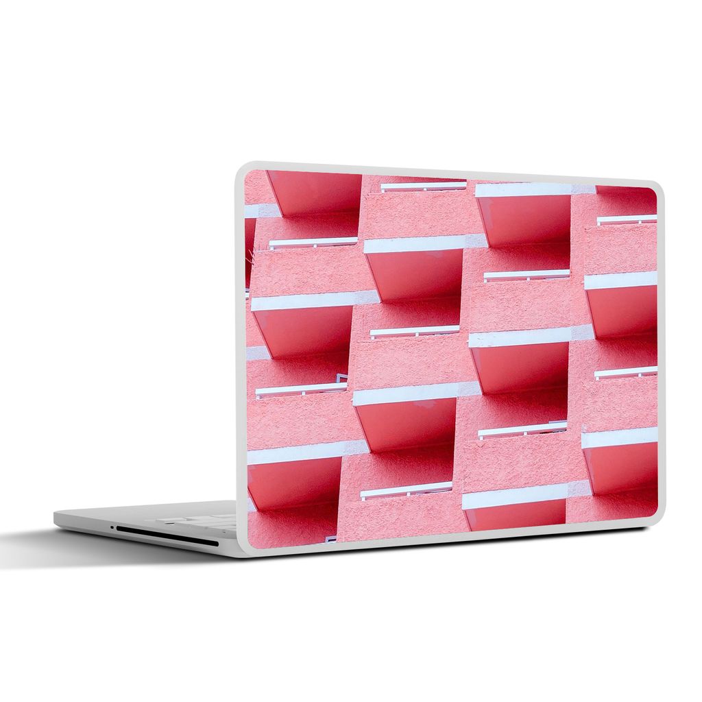 MuchoWow Laptop Aufkleber Sticker Cover Rosa - Balkon - Sommer - Architektur 30x22 cm - Laptop-Sticker