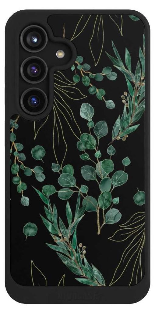 NIVOCASE Hülle für Samsung Galaxy S24 Handyhülle NIVOcore Case Schwarz Blätter Natur Eukalyptus