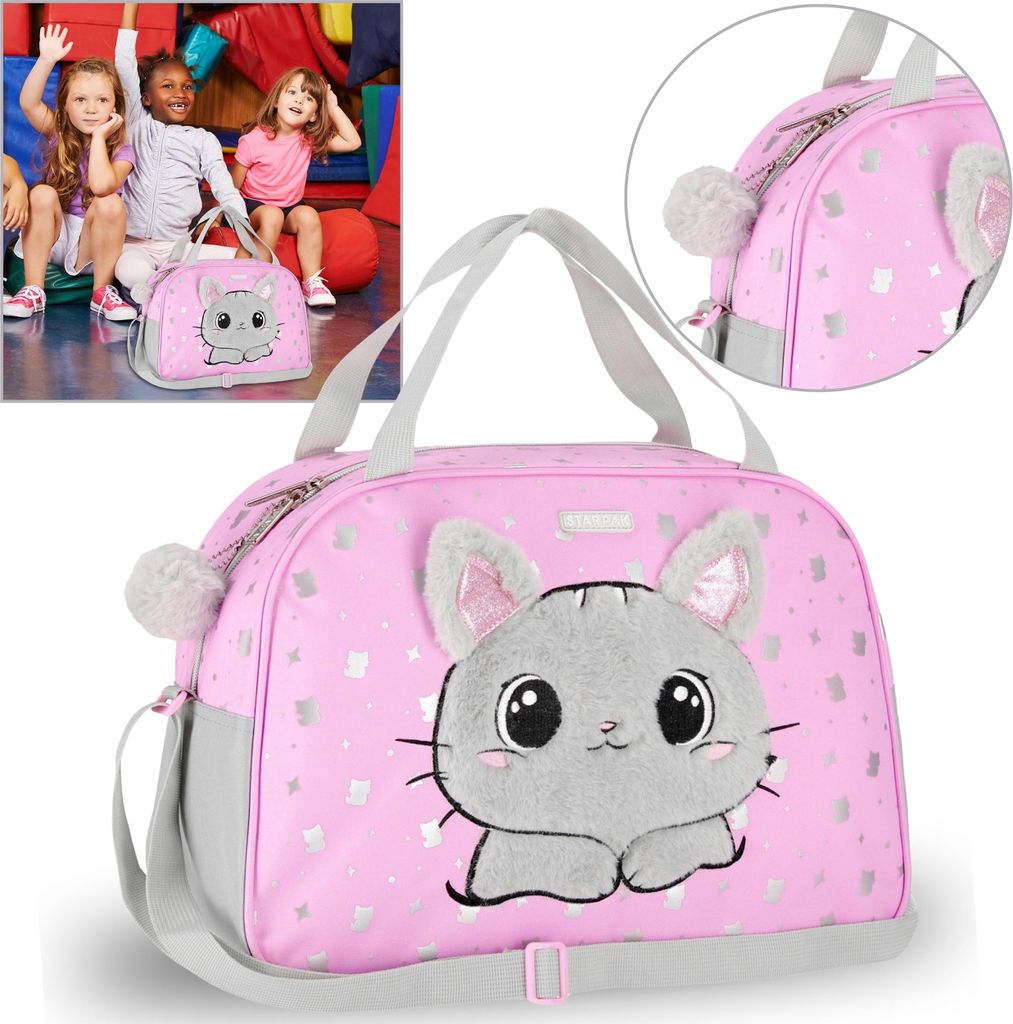 Sporttasche für Mädchen Katze, rosa PE Tasche, Reisen, Schulter 39x27x16 cm