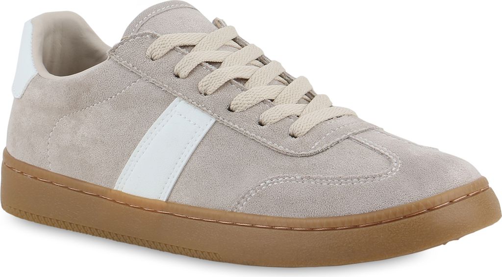 VAN HILL Damen Sneaker Low Schürer Bequeme Freizeit Schnür-Schuhe 841698, Farbe: Hellgrau Weiß, Größe: 37