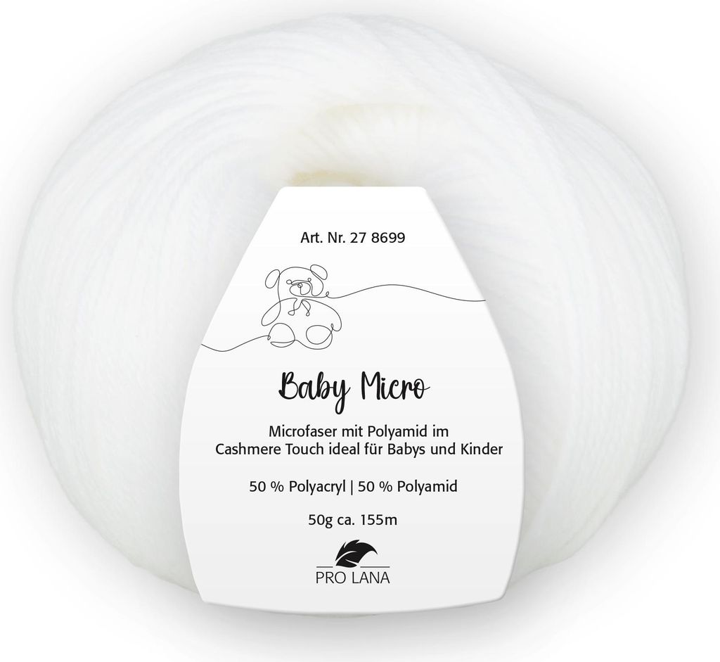 Pro Lana Baby Micro Garn super weich – 50% Polyacryl & 50% Polyamid, , ideal für Babydecken & Babykleidung 01 weiß