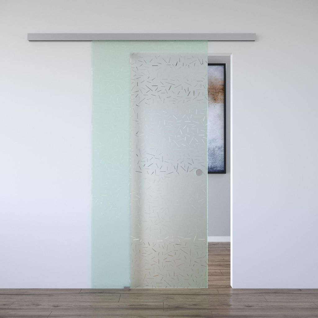 Schiebetür Komplettsystem mit Softclose, Klarglas Muster "STRATO", 925 x 2170 mm, Edelstahloptik