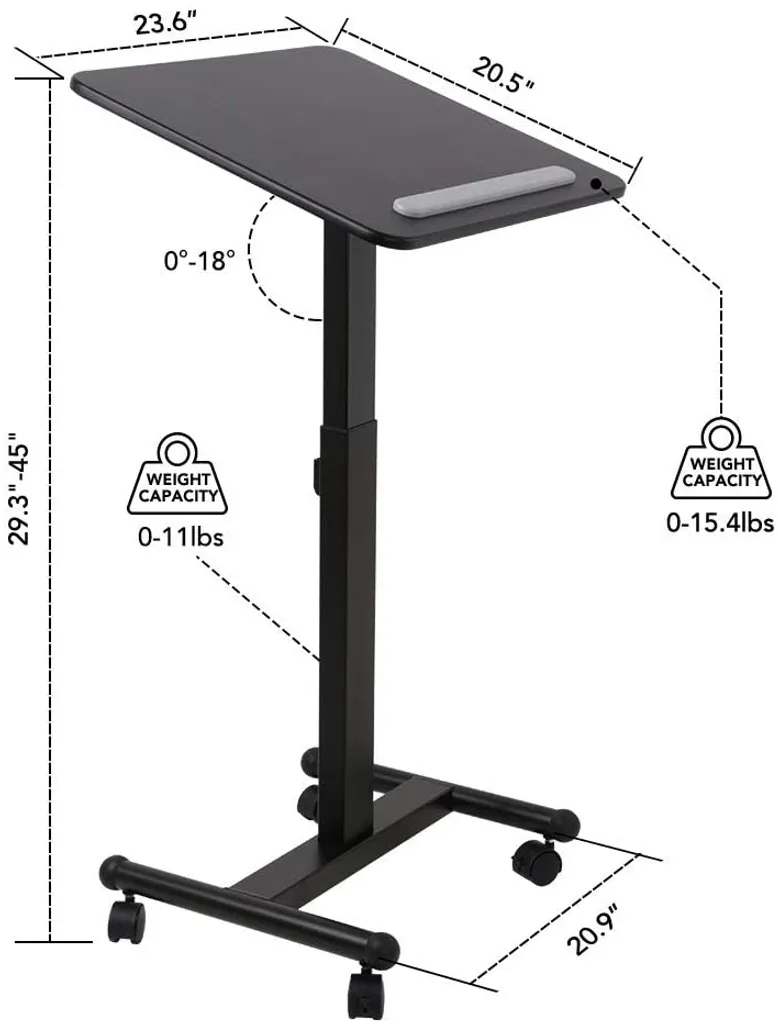 Table de lit sur roulettes noire réglable pour ordinateur portable - 2