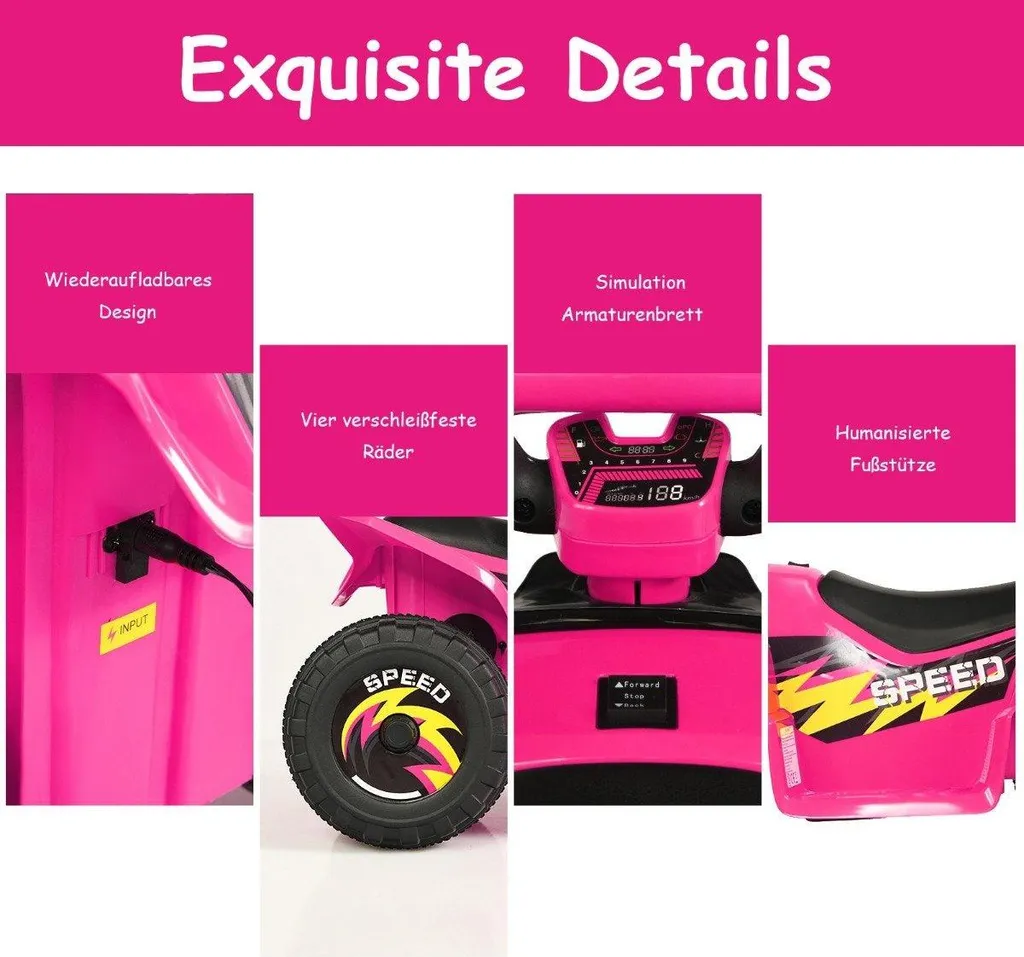Quad Électrique Enfant Sécurisé 6V Rose - Évitez les Chutes et Glisses