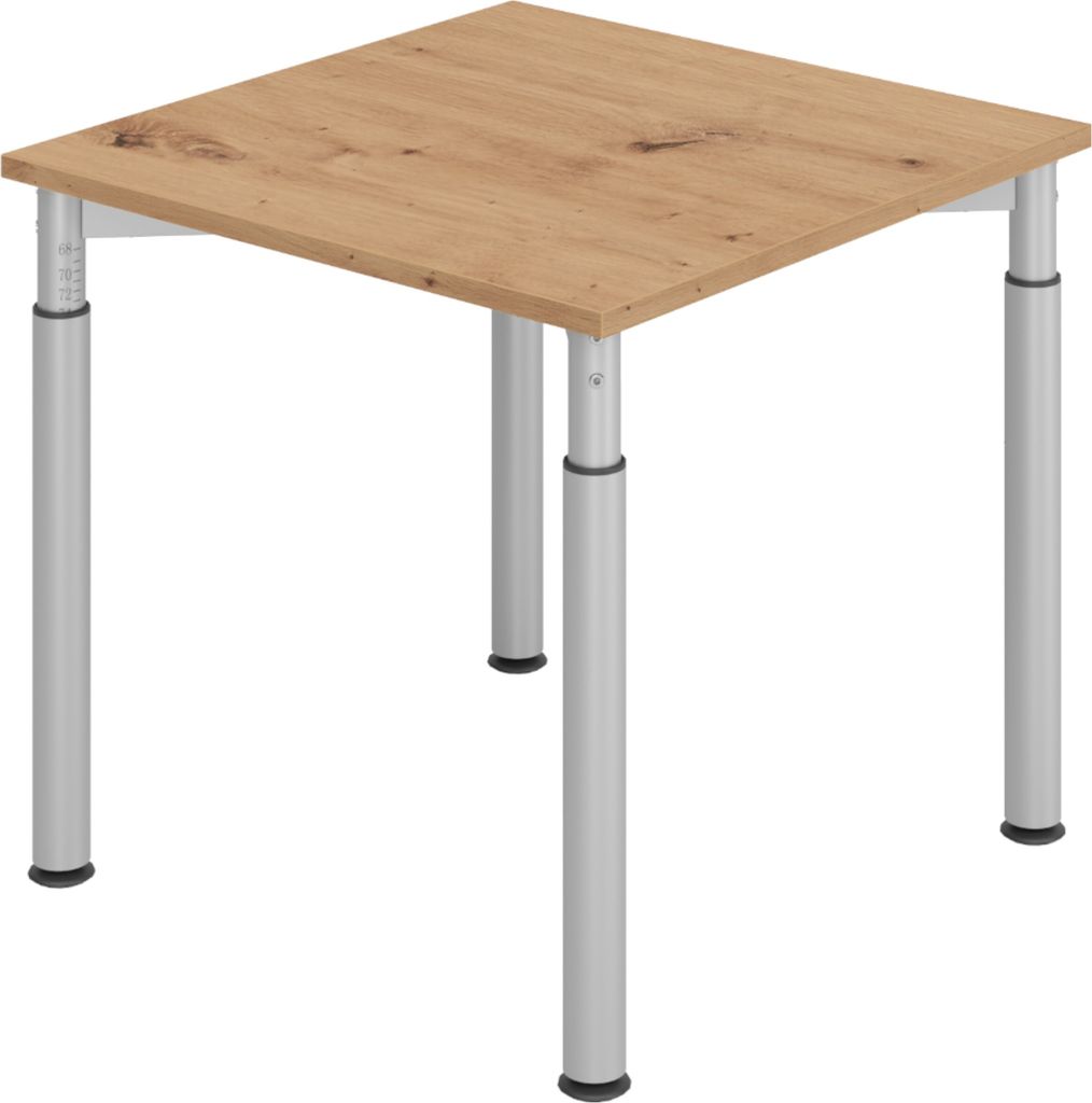 bümö Schreibtisch Serie-Y - Gestell: Silber, Nachbildung: Asteiche, Größe: 80 x 80 cm