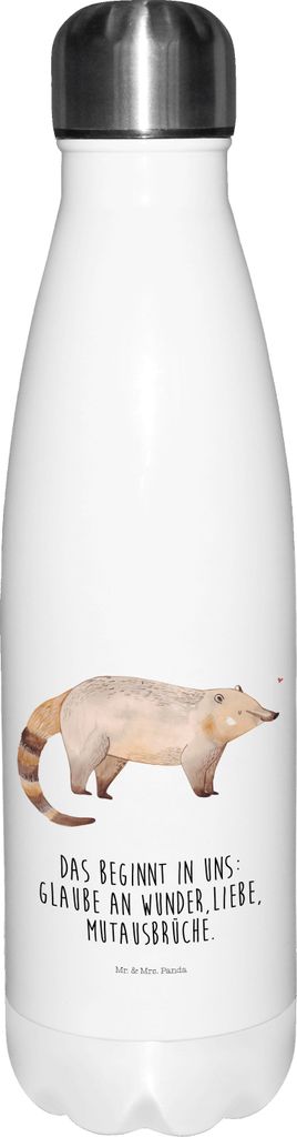 Mr. & Mrs. Panda Trinkflasche Nasenbär - Weiß - Geschenk, Thermos, Lustige Sprüche, Nasenbären, trinkflaschen, Bär, thermo, Rüsselbär, Therm...