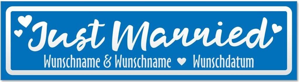 Kiwistar - Autoaufkleber - Blau - 60 x 16 cm - Just Married Wunschname Datum invertiert - Hinweis Aufkleber Sticker für Auto, Kfz, Fahrrad, PKW, LKW