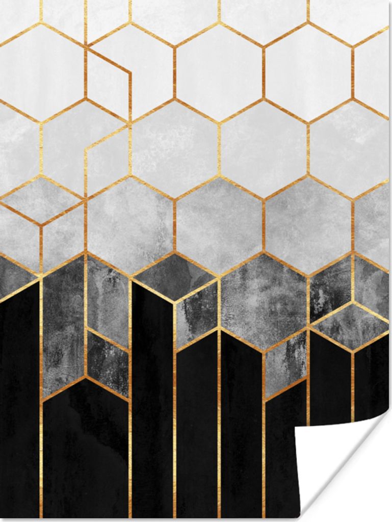 MuchoWow Poster Gold - Sechseck - Chic - Muster - Luxus 90x120 cm - Wohnzimmer