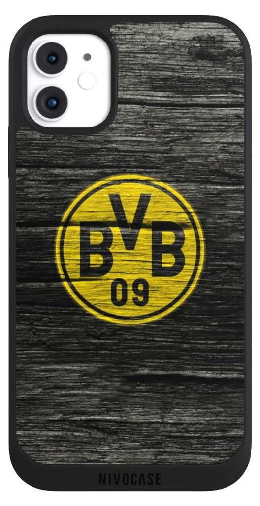 NIVOCASE Handyhülle für Apple iPhone 11 Hülle NIVOpure Case Schwarz BVB Borussia Dortmund Holzoptik