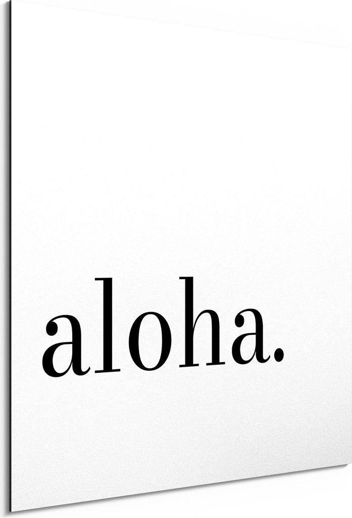 DEQORI Alu-Dibond Bild Weiß 50x50 cm 'Aloha - Schriftzug' Wandbild Metall dünn Design
