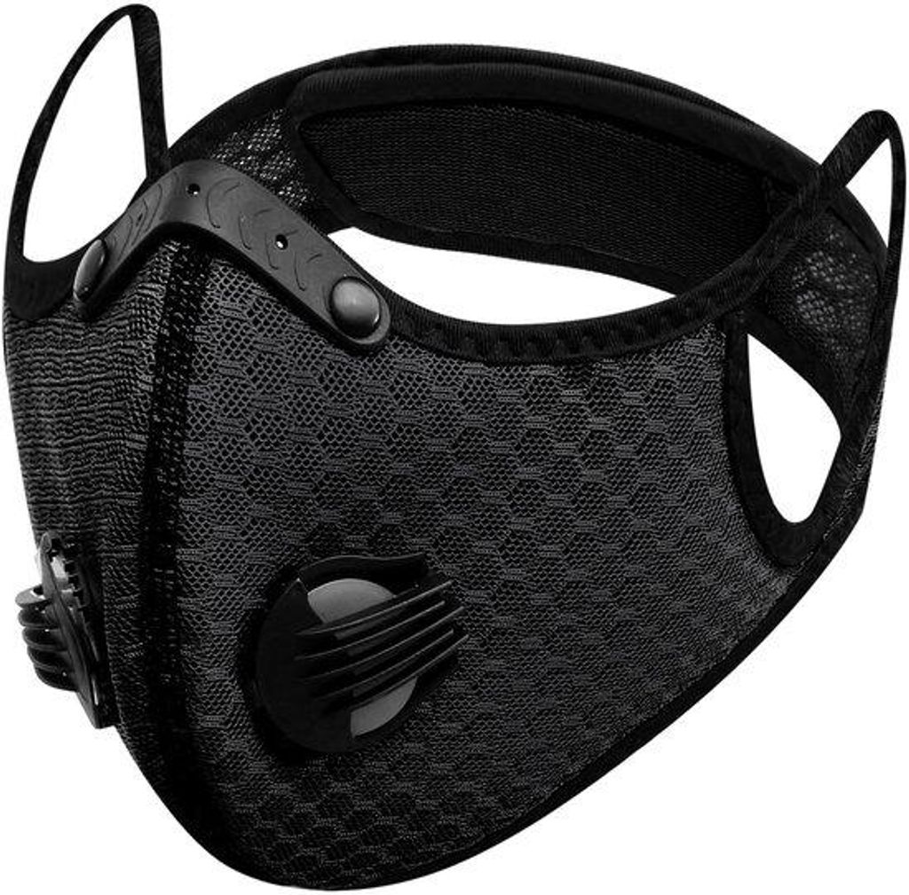 Schwarzes Recycling-Filtermaske mit Ventil - Leichtes atmungsaktives Gesichtsmasken für Outdoor-Sport, einstellbare Nasenklips & Kopf-Velcro-Band,...
