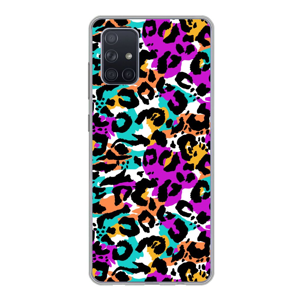 MuchoWow Handyhülle Schutzhülle Hülle für Samsung Galaxy A51 Pantherdruck - Regenbogen - Weiß Silikon Softcase Handy Hülle - Schutzabdeckung