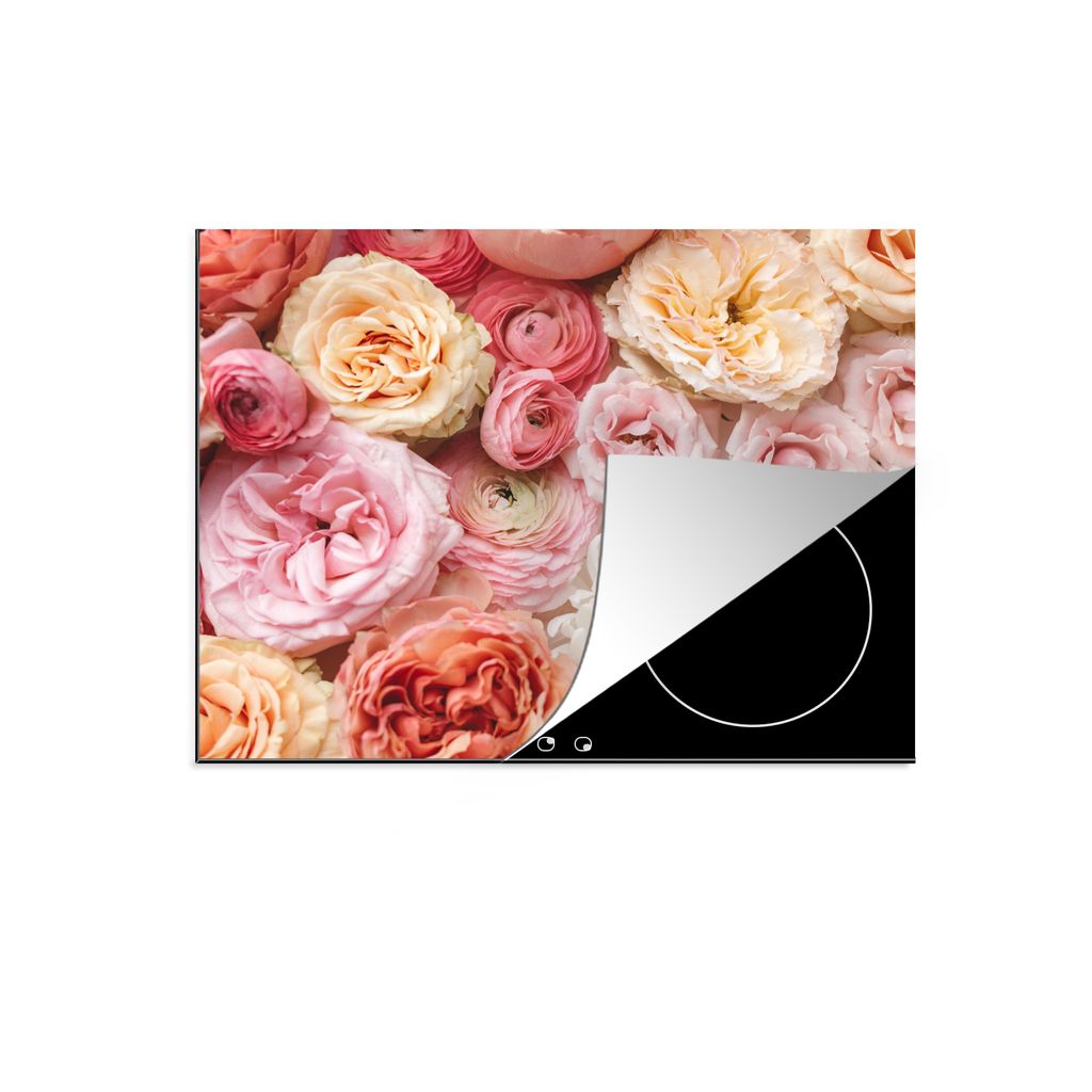 KitchenYeah Herdabdeckplatte Blumen - Rosen - Rosa , 60x52cm, Küche Deko, Glaskeramikkochfeld Herdabdeckung, Abdeckplatte fùr Kochfeld