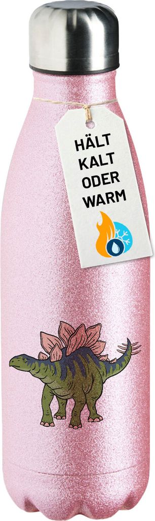 Huuraa Trinkflasche Stegosaurus Dinosaurier 500ml Pink Edelstahl Wasserflasche Trinkflasche Geschenkidee