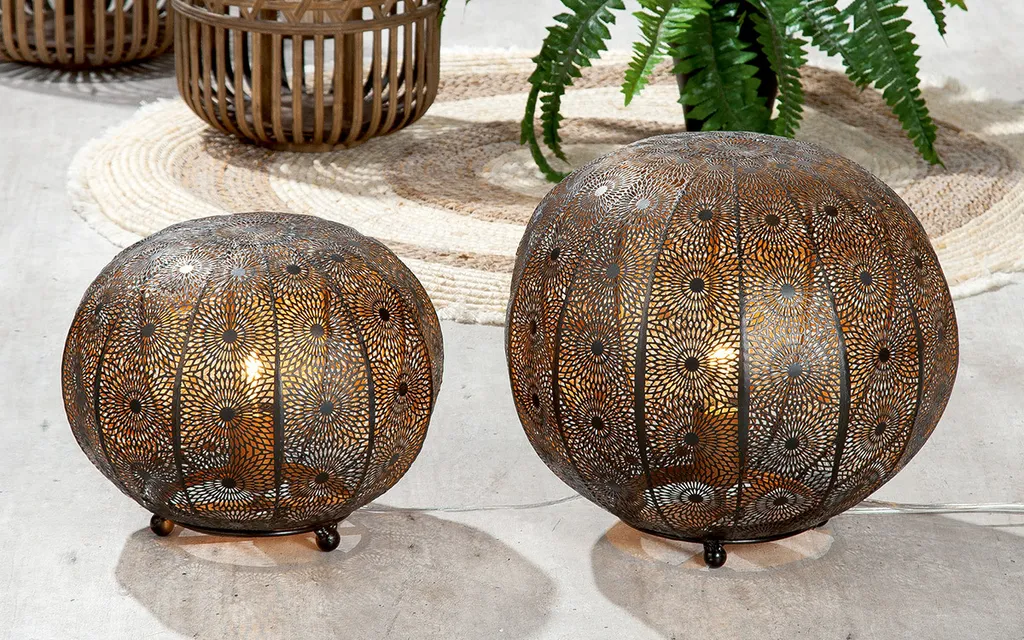 Lampe de sol Menara Gilde 50041 en métal noir oriental H24,5 D30 cm