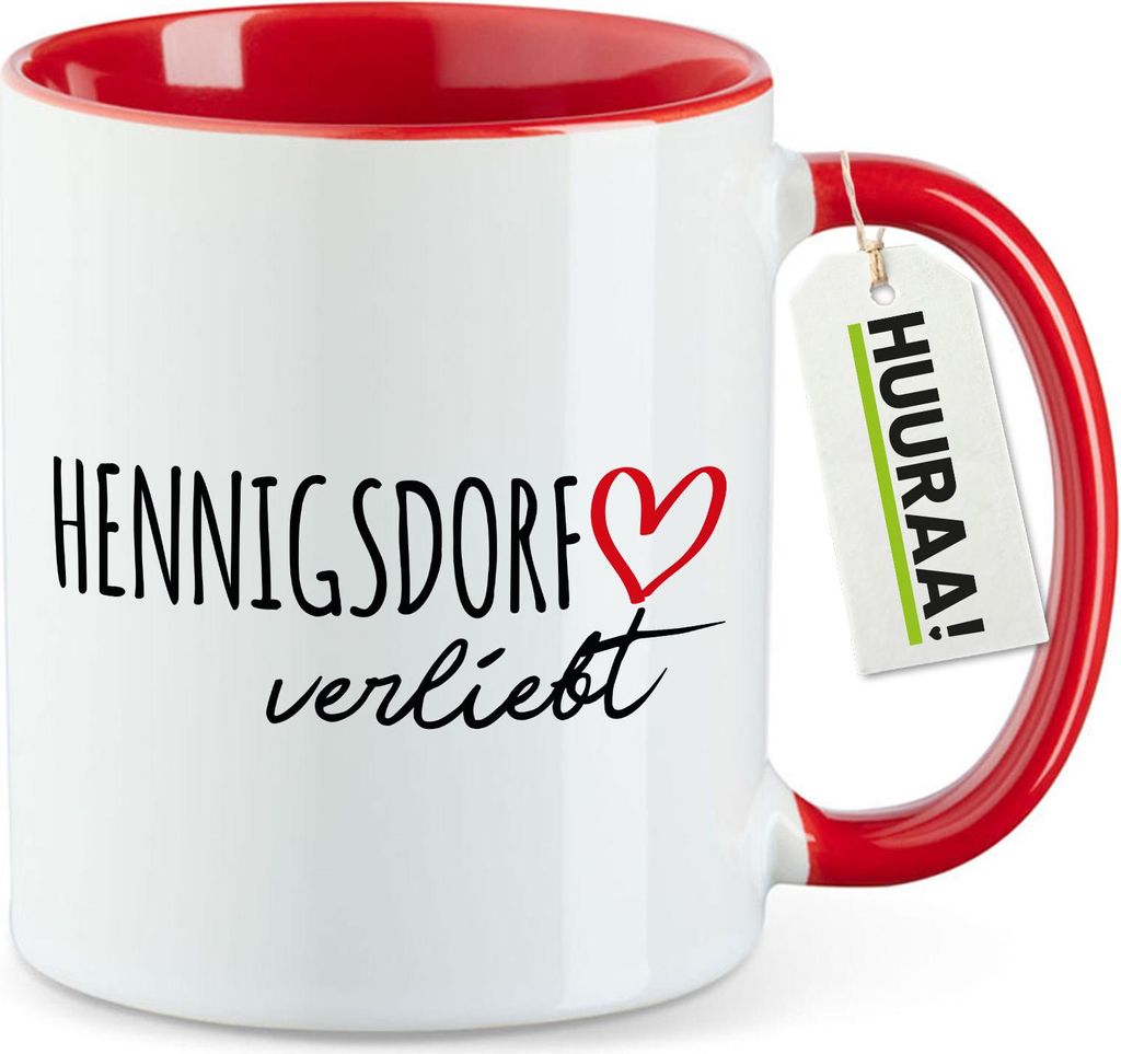 Huuraa Kaffeetasse Hennigsdorf verliebt 330ml Rot Keramik Kaffeebecher Geschenkidee