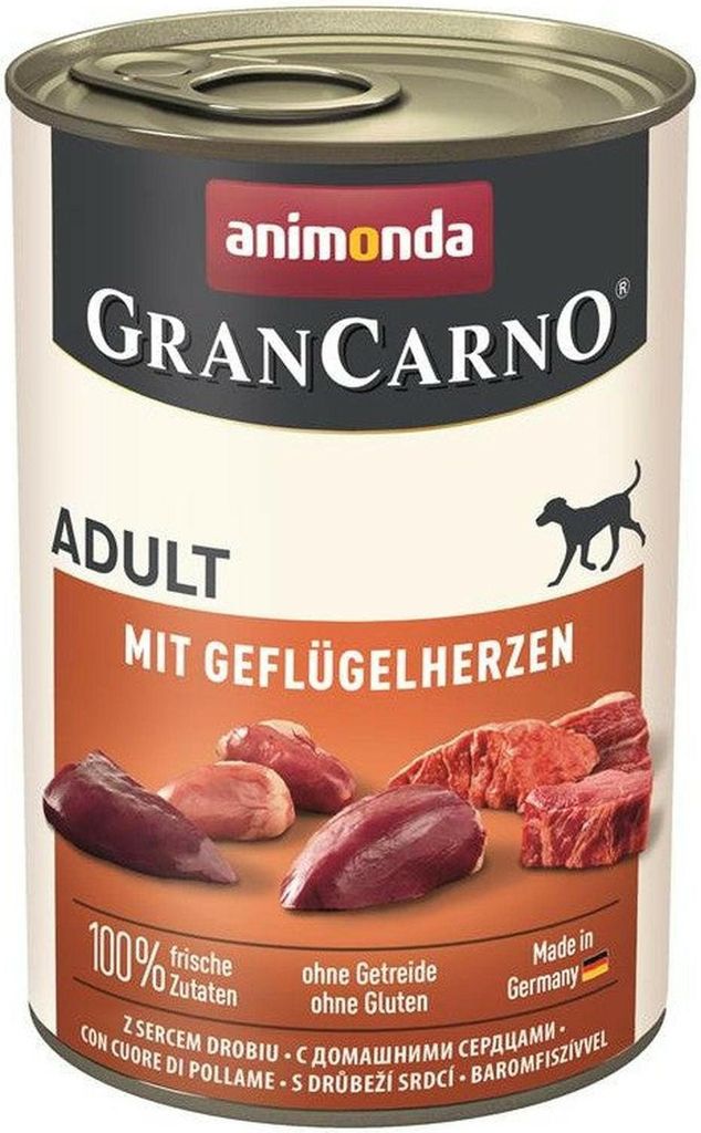 animonda GranCarno Adult mit Geflügelherzen, Adult, Huhn, Herz, 400 g, Zuckerfrei, Ohne Soja