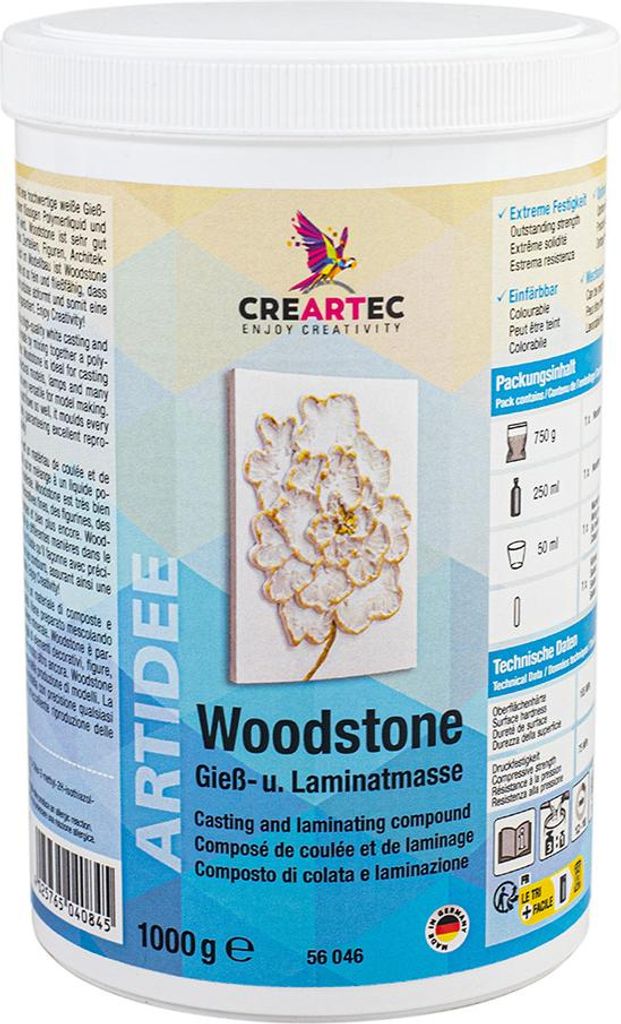 CREARTEC Woodstone - Gieß- und Laminatmasse - 1kg - zum Gießen von Figuren, Dekoteilen und vielem mehr