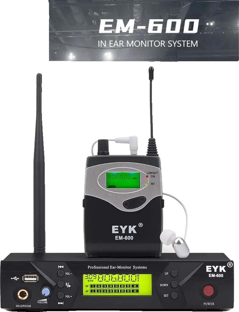 Sistema di monitoraggio intrauricolare, gamma di frequenza UHF, 40 frequenze preimpostate, raggio d'azione di 80 m