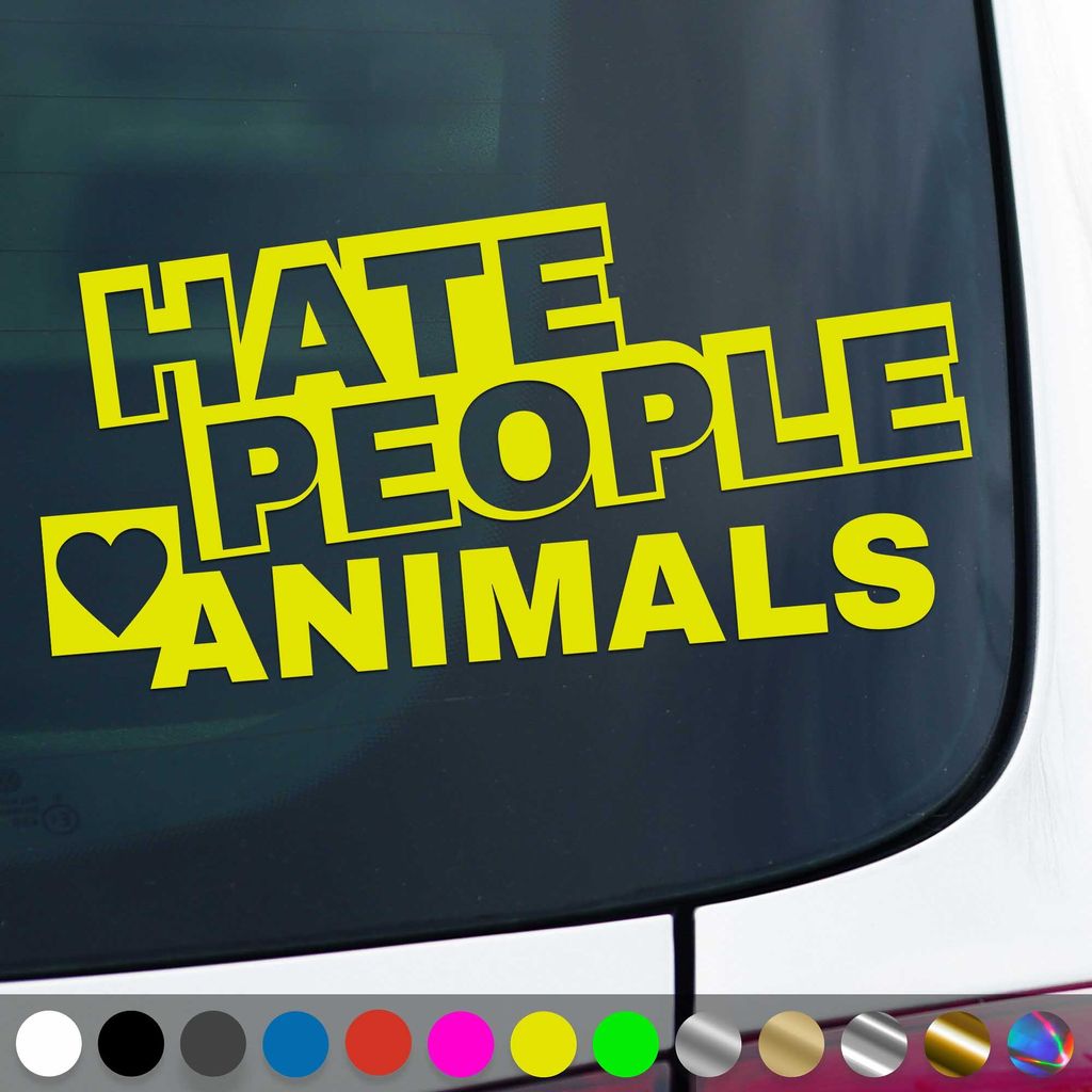 PantherPixel Hate People Aufkleber Love Animals Tierschutz Sticker Auto Geschenkidee Farbe Neon-Gelb