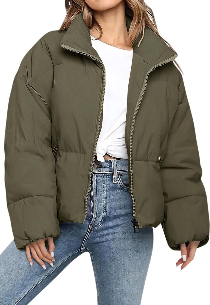 ASKSA Damen Daunenjacke Dicke Warm Kurz Steppjacke Winterjacke Reissverschluss Puffer Jacke Rollkragen Einfarbig Wintermantel Outdoor Daunenmantel ...