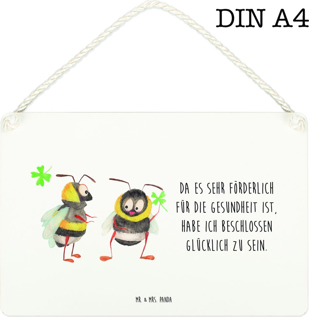 Mr. & Mrs. Panda Wandbild Holz Hummeln Kleeblatt DIN A4 - Produktbild 