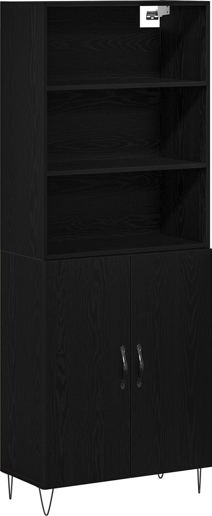 Highboard Schwarz Eiche 69,5x34x180 cm Hergestelltes Holz, Kommoden DesignMöbel Neu