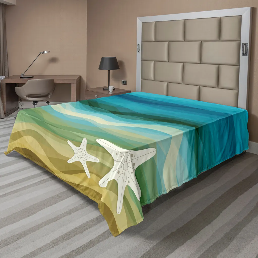 Drap plat Abakuhais 275x260 cm beige et bleu motif abstrait moderne