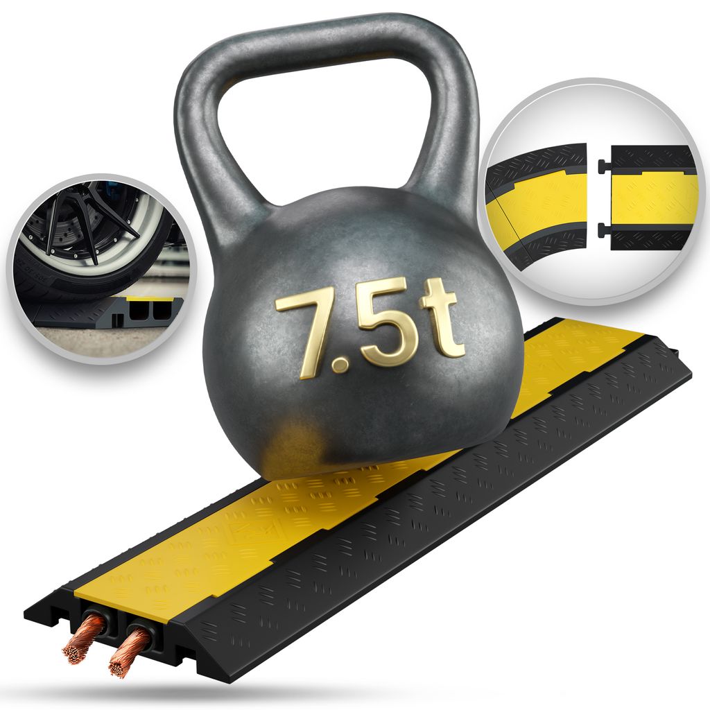 2 Kanal Kabelbrücke mit Deckel überfahrbar Stolperschutz Rampe Brücke Protektor | Belastbar bis 7,5 t