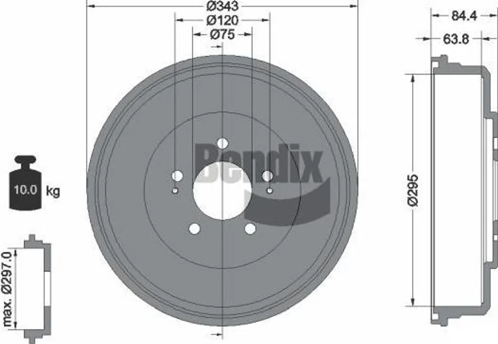 Tambour de frein BENDIX BDM1101 OE 583294A200 pour Hyundai H-1 Châssis