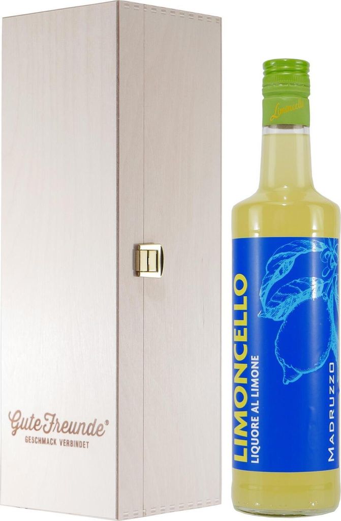 Madruzzo Limoncello Zitronenlikör mit Geschenk-Holzkiste