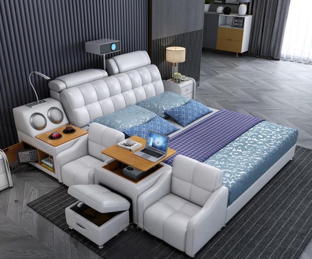 Multifunktions Bett Boxen Luxus Design Leder Betten Hotel Doppel Neu