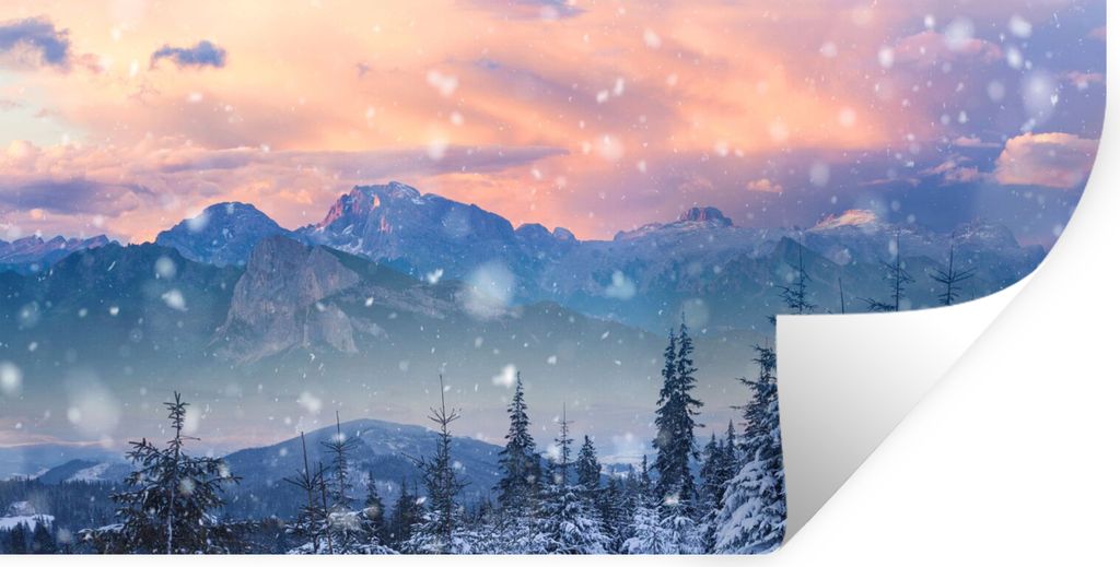 MuchoWow Wandtattoo Wandsticker Wandaufkleber Schnee - Himmel - Wald - Winter 40x20 cm Selbstklebend und Repositionierbar - Aufkleber