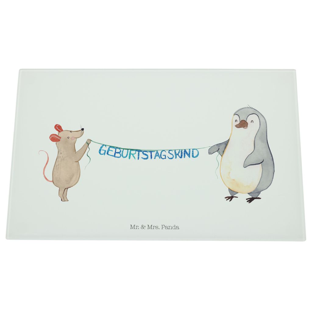 Mr. & Mrs. Panda Hackbrett Maus Pinguin Geburtstag - Weiß - Geschenk, Schneidplatte Glas, Schneideplatte, Happy Birthday, Schneidebrett, schneidbr...
