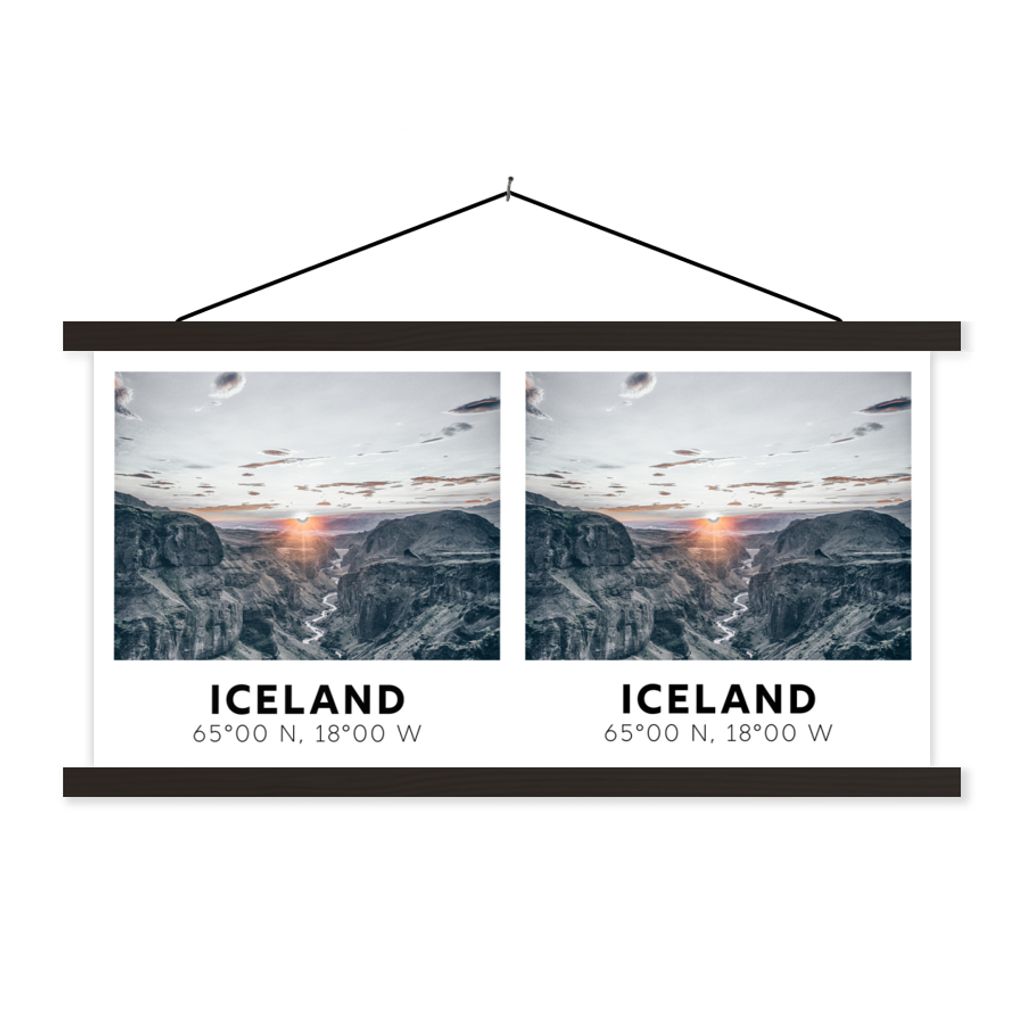MuchoWow Textilposter Island - Berge - Wasser - Sonne 150x75 cm mit schwarzem Rahmen - Posterleiste