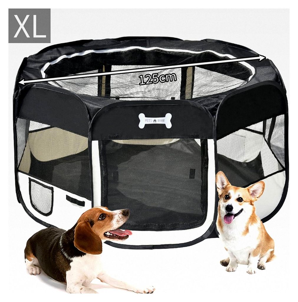 Faltbarer Welpenauslauf für Hunde, Hasen, Meerschweinchen und Katzen, 8 Elemente, 125 x 125 x 64 cm, Schwarz
